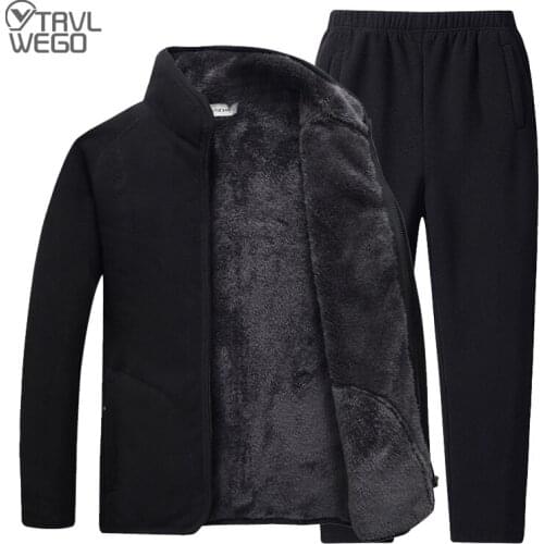 TRVLWEGO Mens Hiking Jacket&Pants Autumn Fleece Sports Outdoor Camping Climbing Fishing Male Warm Coat Trousers Set M - 4XL