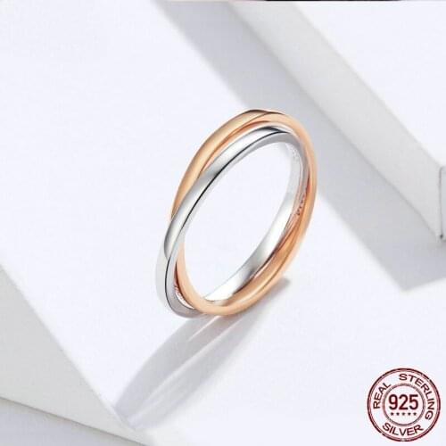 Biocolor Double Finger Rings 925 Silver Couple Engagement Ring for Women and Men Rose Gold Color Jewelry BSR053