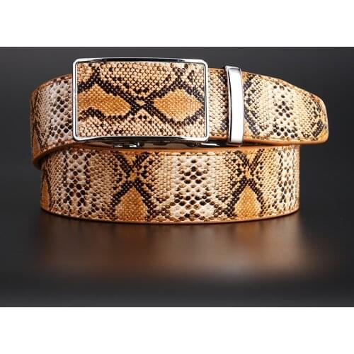 Mens Belt Snake Leather Automatic Buckle Cowhide Leather Belt Korean Business Designer Belt