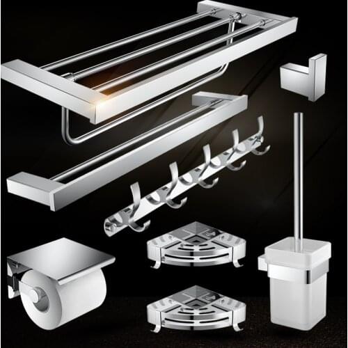 304 Stainless Steel Bathroom Accessories Set Chrome Toothbrush Holder Metal Wall Mount Towel Paper Holder with Robe Hook