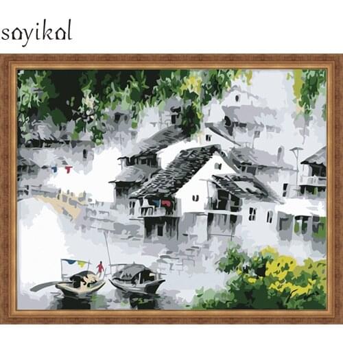 DIY Painting By Numbers With Framed Kit House Chinese Landscape Acrylic Paint By Number Modern Picture Wall Art Canvas Painting