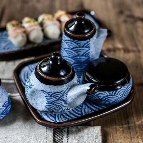 Japanese style seasoning pot set Japanese style soy sauce pot toothpick holder mustard cup pepper shaker rectangular plate
