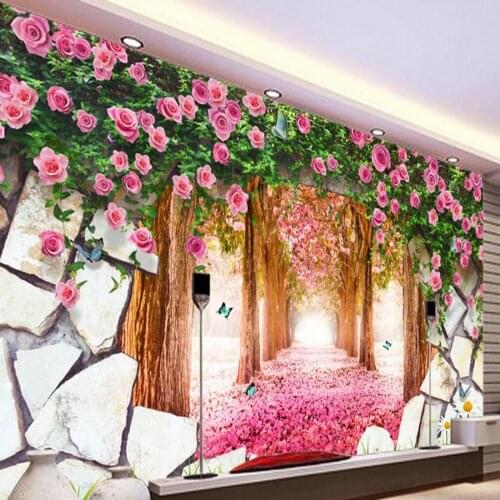 Sakura Flower Mural for Living Room TV Backside Home Wall Decorative Landscape Wallpaper Custom 3D Cherry Blossom Floral Murals