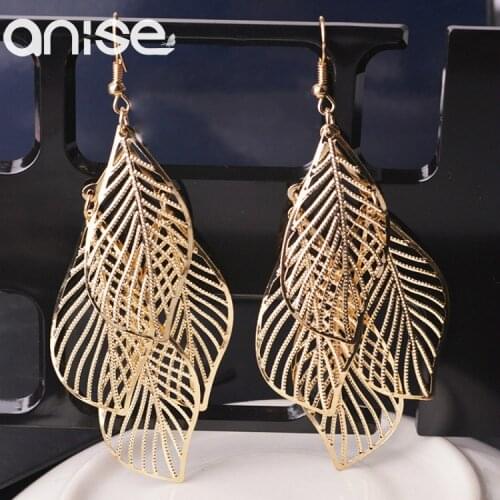 Anise 2020 New Gold Silver Color Leaves Drop Earrings Women Hollow Long Tassel Dangle Earrings Female Fashion Jewelry Gifts