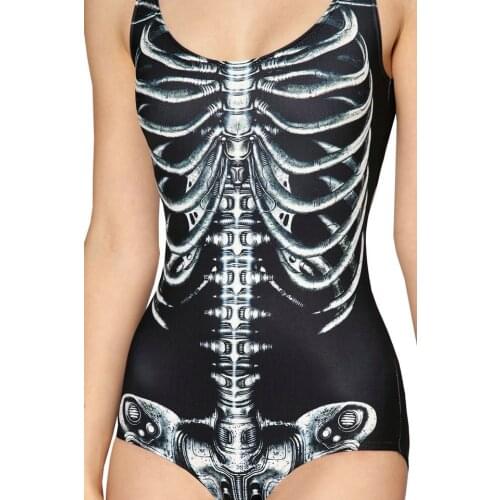 New Sexy Black White Skeleton Swimsuit One Piece For Women Halloween Active SKull White Swimwears S To XL 6 Patterns