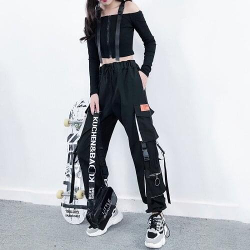 Hip Hop Clothes Women Girls Jazz Dance Tops Pants Black Long Sleeve 2pcs Nightclub Outfit Dj Ds Performance Stage Outfit BI428