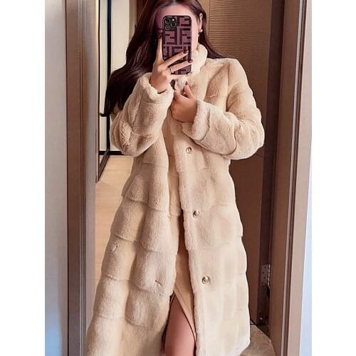 Faux Fur Coats Woman Winter 2021 Elegant Artificial Fur Coat Stand-up Collar Long Warm Jacket Plush jacket Ladies Overcoat