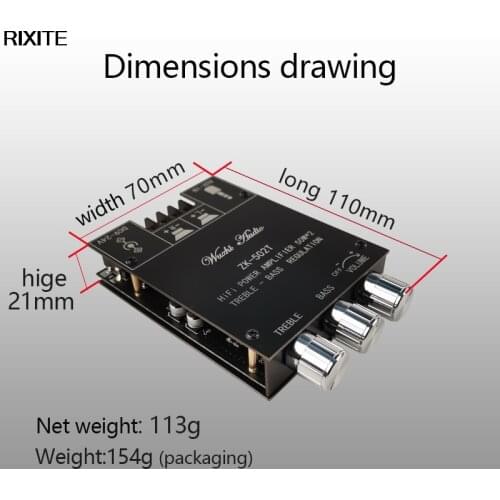 ZK-502T TPA3116D2 Bluetooth 5.0 Subwoofer Amplifier Board 2.0 Channel High Power Audio Stereo Amplifier Board 50W*2 Bass