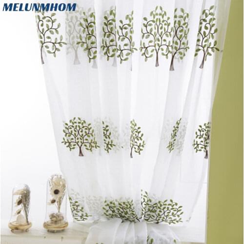 Green Tree Embroidered sheer Curtains for Children bedroom Window Tulle Curtain Kitchen Window Sheer Children Curtains for Kids