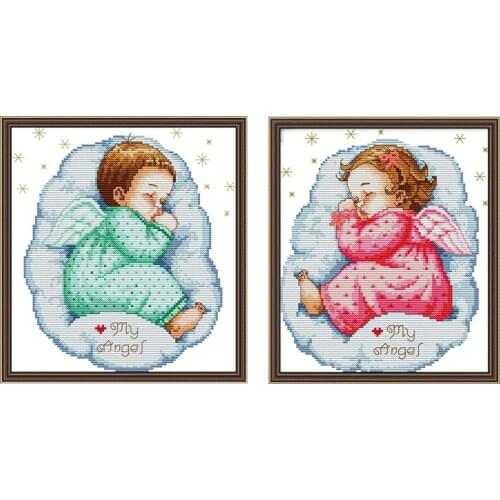 Joy Sunday Sleeping Angel Baby Cross Stitch Kit Character Chinese Embroidery Counted Needleworks Decoracions for Childrens Room