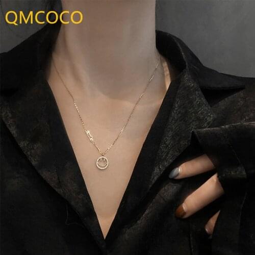 925 Silver Smiley Face Necklace Fashion Luxury Sparkling Zircon Clavicle Chain Jewelry For Women Girl Birthday Party Gifts