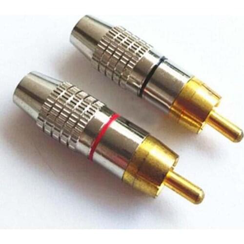 5 x RCA Male Plug Non Solder AV Cable Locking Connector Gold Silver Tone