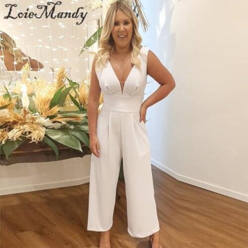 Pretty Satin Jumpsuit Wedding Dresses 2021 Sexy V-neck A-line Rustic Wedding Dress With Pocket Formal Long Vestidos de novia