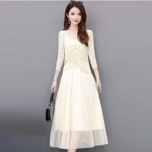 Sexy V-Neck Dress women knitted skirt suits 2020 Spring Elegant female dress Casual Hollow Out Dress