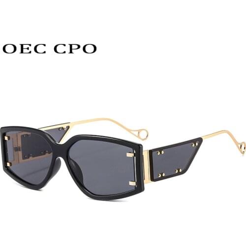 OEC CPO Vintage Square Sunglasses Women New Fashion Small Frames Rivet Sunglasses Men Shades Goggle Eyeglasses Female UV400