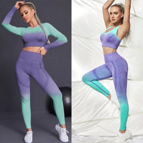 2 Pcs Gym Set Women Seamless Yoga Suits Sports Sets Workout Yoga Fitness Gym Clothes Running Leggings Vest Sportswear