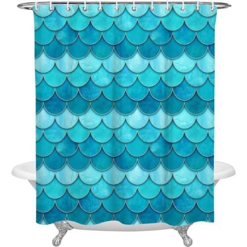 Gradient Fish Scale Texture Shower Curtain Waterproof Polyester Fabric Shower Curtains Home Decoration Curtain with Hook