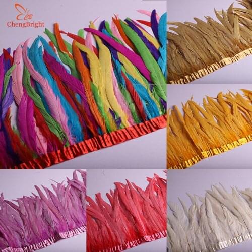 ChengBright 1 Yards 12-14 inch Width Rooster Tail Feathers Trim Coque Feather Ribbon Dress Skirt Costumes Plumes Fringe Trim Diy