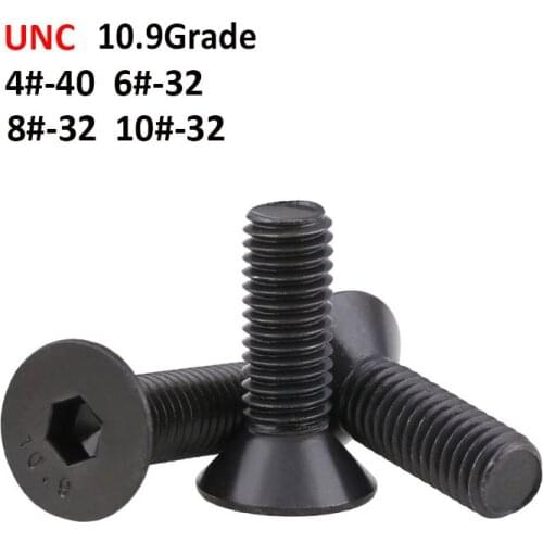 4#-40 6#-32 8#-32 10#-32 UNC Flat Head Screws Grade 10.9 Black Hex Hexagon Socket Countersunk Head Screw Bolts US Standard