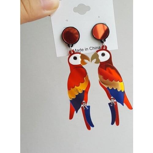 Funny Hit Color Parrot Earrings Drop Earrings For Women Cute Colorful Mirrored Animal Bird Acrylic Dangle Earrings Party