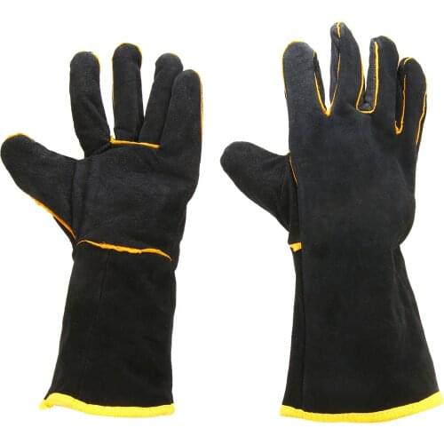 1 Pair Welding Protective Gloves Welders Leather Cowhide Gloves Black Mig Welding Soldering Gloves Gauntlets For Heavy Duty
