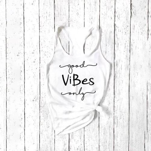 Good Vibes Only Letter Printing Tees Women Harajuku Sleeveless T Shirt Female Fashion Casual Tshirt Y2k Tops Round Neck Vest