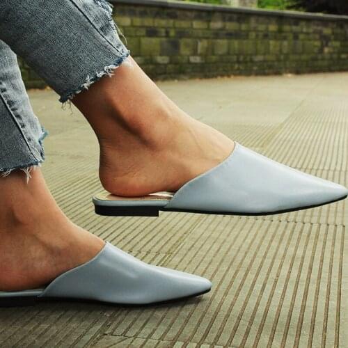 2021 Summer Flats Lady Sandals Slippers Soild Color Slip On Pointed Toe Women Mules Outdoor Slipper Shoes Woman Slides