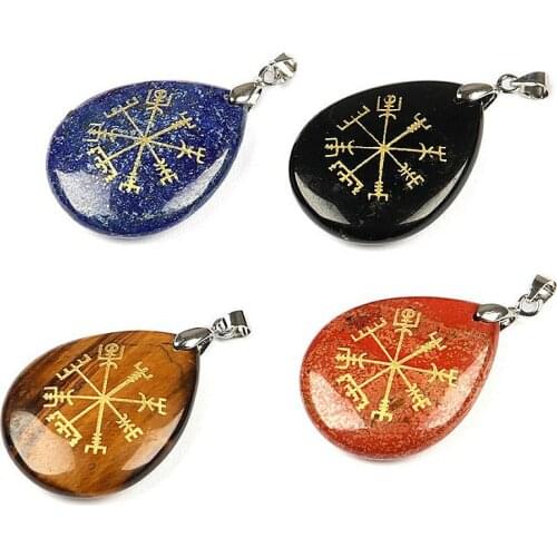 1pc Compass Guardian Vegvisir Symbol Natural Stone Crystal Agates Pendant Gems for Jewelry Making DIY Necklace Accessories Wicca