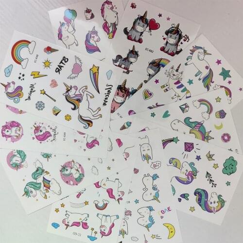 10pc Children Temporary Tatoo Sticker Waterproof Fake Tattoo Cute Unicorn Love Horse Flower Tattoos Hand Foot Tatouage Boy Girl