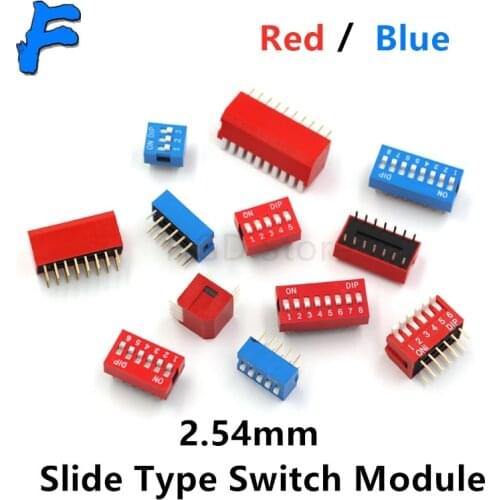 10pcs Slide Type Switch Module 1 2 3 4 5 6 7 8 PIN 2.54mm Position Way DIP Red Pitch Toggle Switch Red Snap Switch Dial Switch