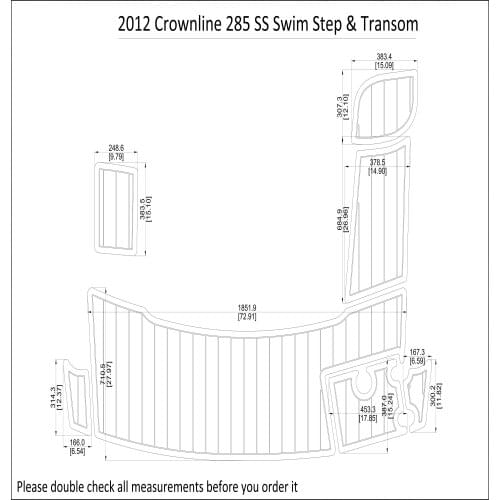 2012 Crownline 285 SS Swim Step & Transom Pad Boat EVA Teak Decking 1/4" 6mm