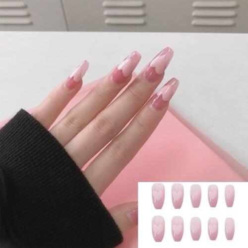 24Pcs Wearable Long Fake Nails Heart Coffin Detachable False Nails Press On Ballerina Full Cover Nail Tips Art Manicure Tools