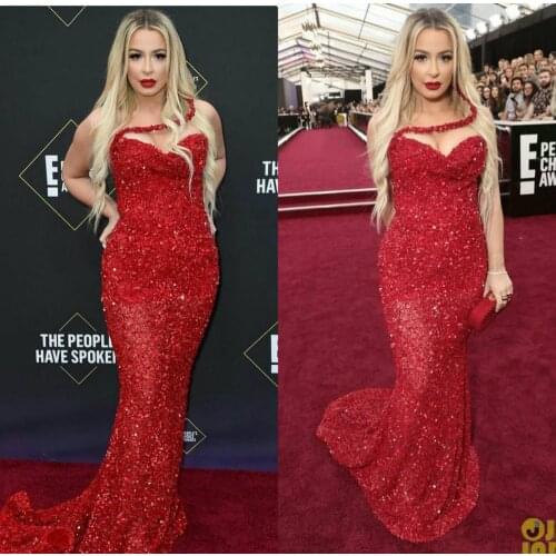 Sparkly Red Evening Dresses Sweetheart Bling Bling Plus Size Mermaid Prom Gowns Long Formal Runway Fashion Party Dress