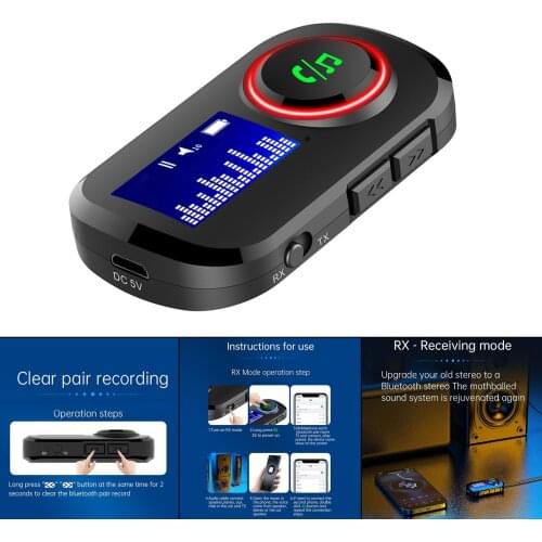 Quick Pairing Bluetooth 5.0 Transmitter & Receiver Wireless Digital 3.5mm Aux Audio Adapter for PC Car TV Headphones