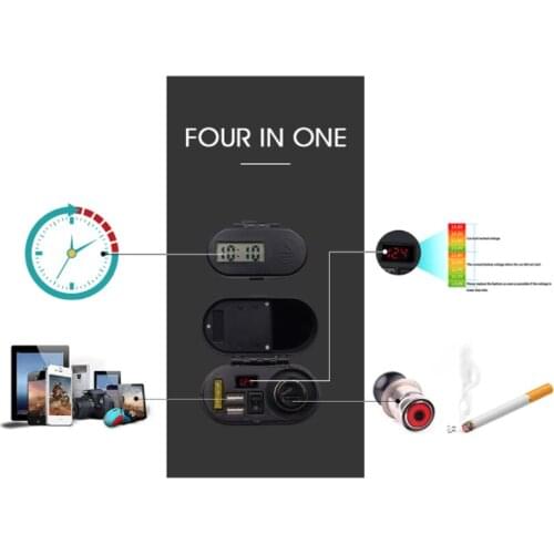 12V Motorcycle Cigarette Lighter USB Quick Charger with Voltmeter Time Display Electronic Clock 3A car-styling for Phone Mobile