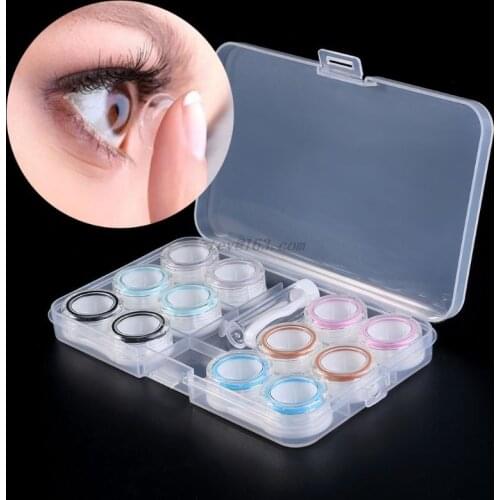 1 Set Contact Lens Case Box 6 Boxes Simple Transparent Leakproof Portable Storage Eye Care Kit Organizer Container
