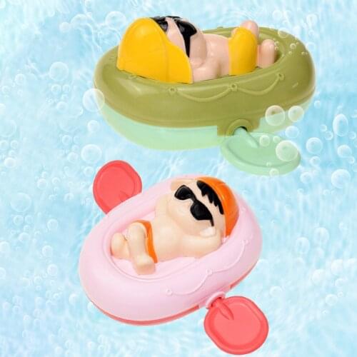 Children Bath Water Playing Toys Chain Rowing Boat Swim Floating Cartoon Beach Bath Doll Infant Baby Early Education Beach Gifts