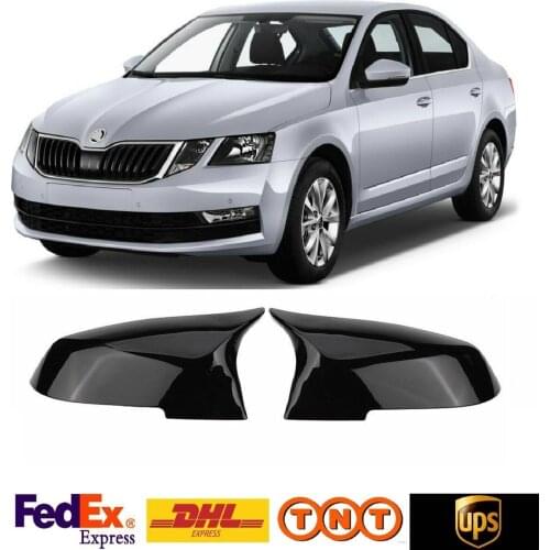 For Skoda Octavia 2013-2019 Bat Mirror Cover Piano Black 2 pieces