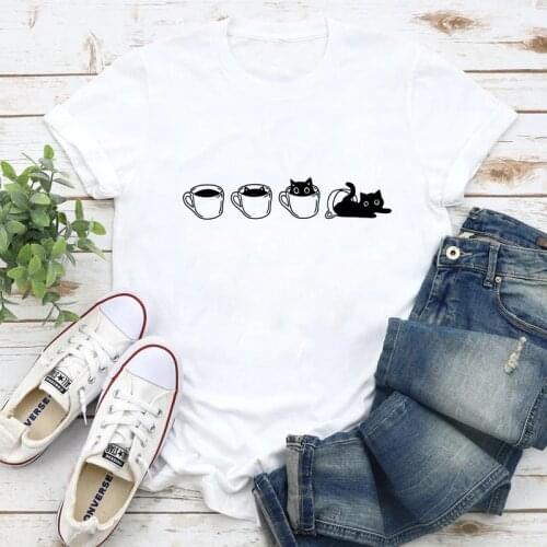 Cat In A Cup T-shirt Funny Cat Mama Gift Tshirt Cute Women Hipster Graphic Animal Tops Tees