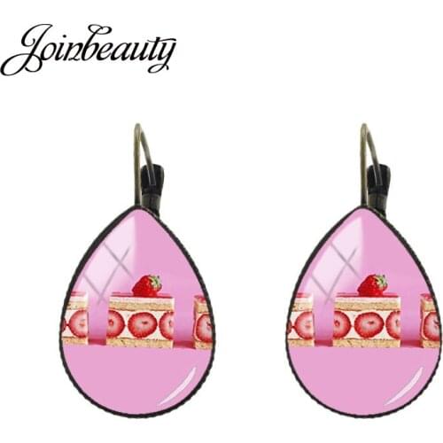 JOINBEAUTY Dessert Cute Strawberry Layer Cake Pattern Tear drop Ear Clip Earrings Vintage Water drop Shape Fashion Jewelry FD85