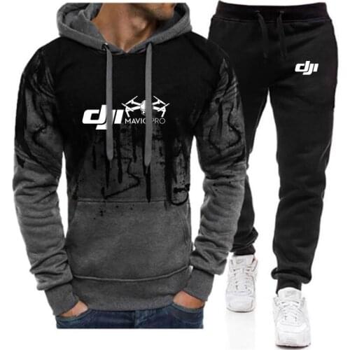 Mens Spring Autumn Dji Mavic Pilot Print 2 Pieces Sets Tracksuit Hooded Sweatshirt+pants Pullover Hoodie Sportwear Suit Clothes