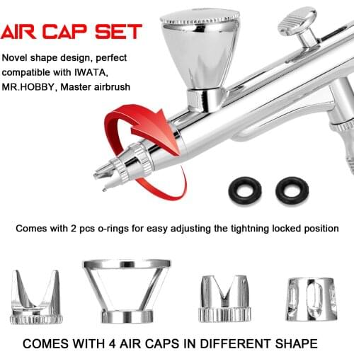 4pcs Airbrush Cover Cap Accessory Set Crown/Tomahawk/ hollow condensing/distance Shape Air Brush Caps Kit with 2pcs O-rings