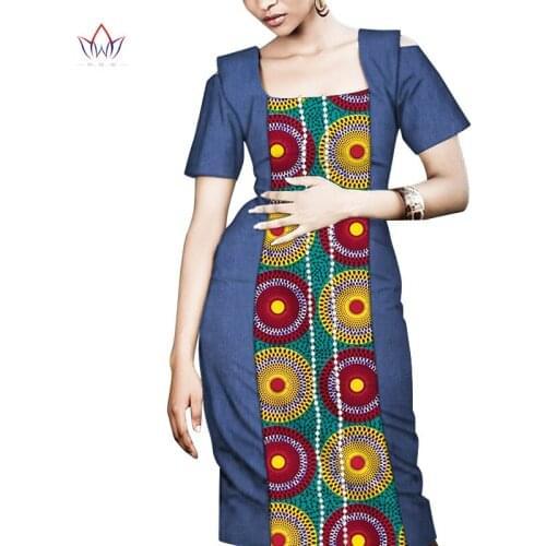 Summer Africa Dresses for Women Vestidos Pearls Square Print Fabric Africa Clothes Elegant SlimAfrican Clothing WY7556