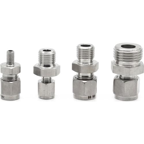 M10 14 16 20 Metric Male Fit 6 8 10 12mm OD Tube Double Ferrule Compression Union Connector 304 Stainless Steel Water Gas Fuel