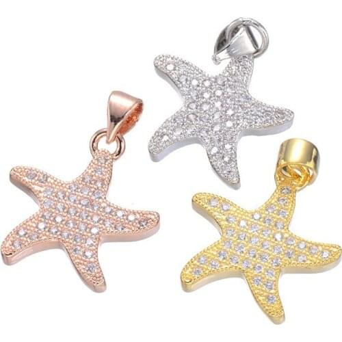 Copper Inlaid Zircon Starfish Cute Charm Necklace CZ Pendant No Chain Handmade DIY New Trendy Fashion Jewelry Making Accessories