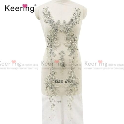 Fashion crystal bridal applique sew on patch for wedding dress WDP-068