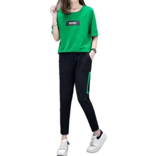 Youth clothing for women Large size Sporting suit Lady clothes set summer Leisure 2 piece set Knitted pullover Tops + pants 1622