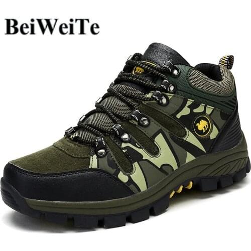 Mens Camouflage Hiking Shoes Plus Fur Warm Outdoor Sneakers For Men Camel Style Spring Tourism Trekking Hunting Climbing Shoes