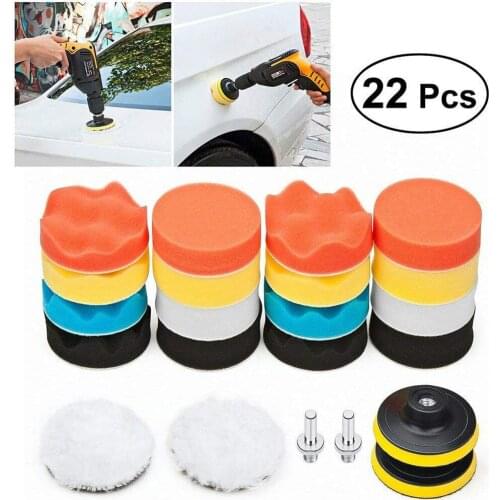 22Pc Buffing Pad Set Thread 3 inch Sponge Woolen Car Polishing pad Kit for Car Polisher Drill Adaptor M10 Power Tool accessories