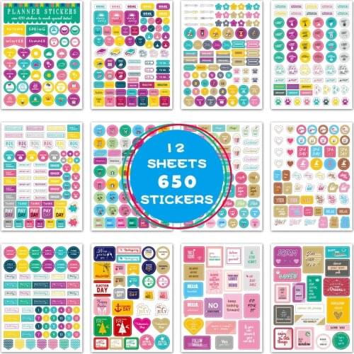 650Pcs Planner Stickers for Diary Accessories Stickers Notebook DIY Material Scrapbooking Stickers for Notebooks Stationery